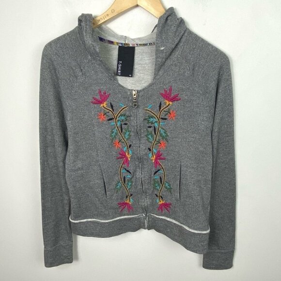 Anthropologie Dolan Embroidery Zip Hoodie Floral Sweatshirt Size XS Boho Sweater - Picture 9 of 10